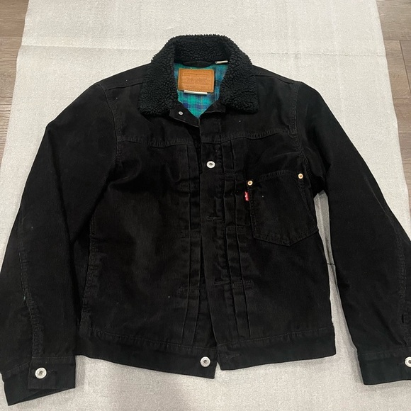 [S]Levi's Black and Green Lined Sherpa Collar Corduory Jacket - Picture 2 of 11